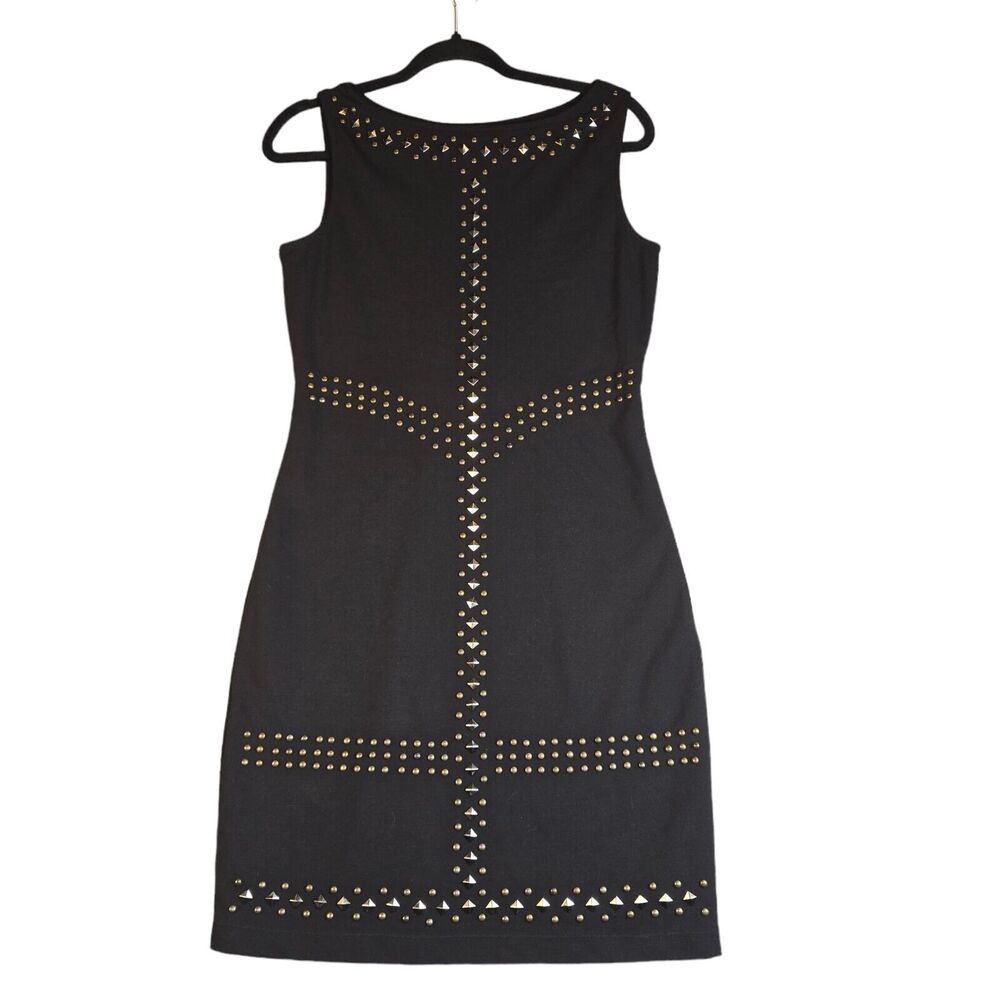 Hale Bob Womens Medium Dress Sheath Abstract Geometric Metal Beading Black Mini‎
